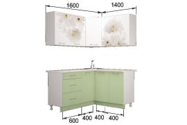 Кухонный гарнитур угловой Флоренс Грин (1400*1600) УНИ | фото